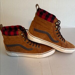 Vans Men's Tan High-Top Sneakers Limited Edition Red and Black Flannel Size 10